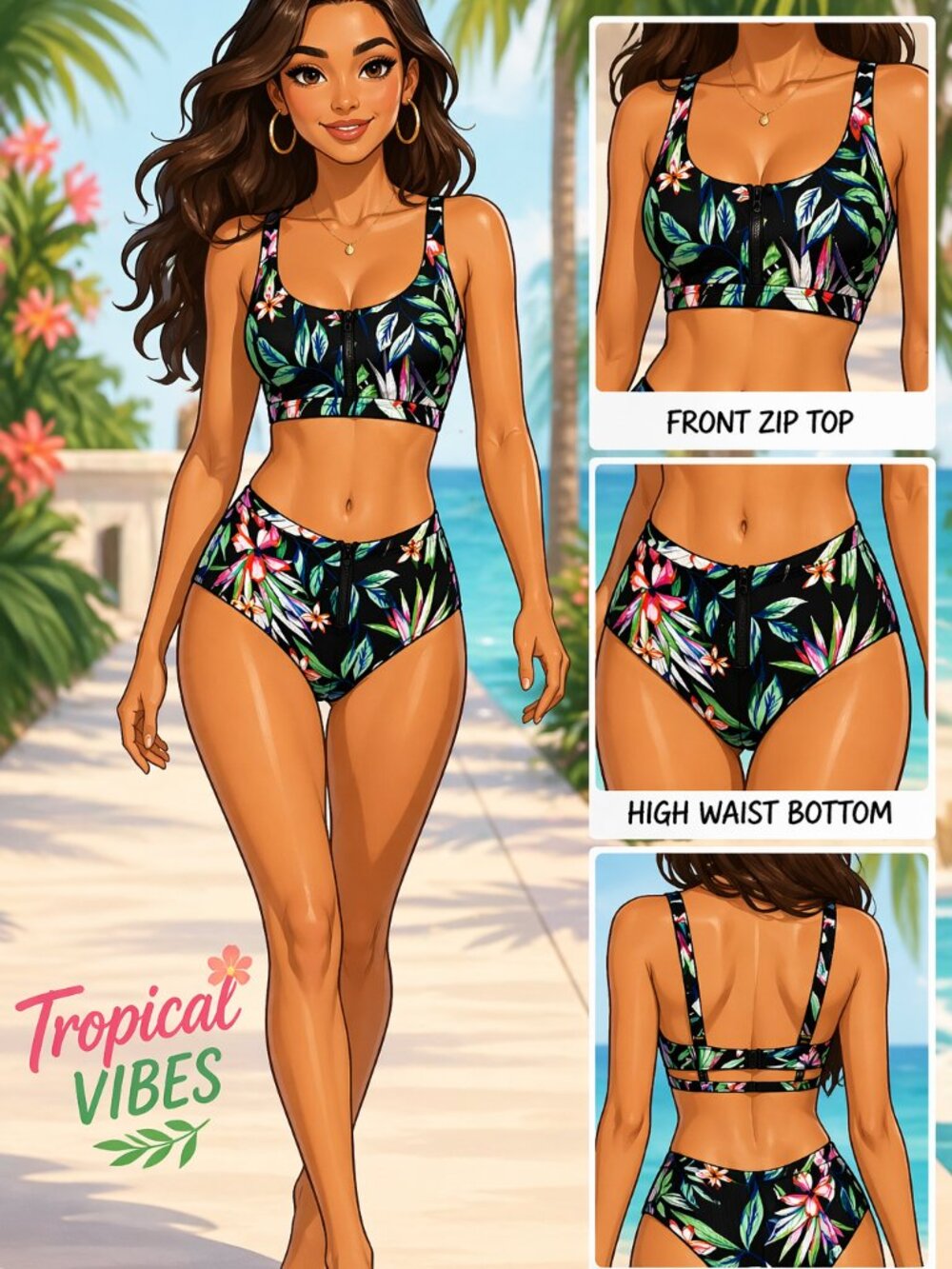 TiniBikini Tropical Print 2-Piece Swimsuit - Size Large